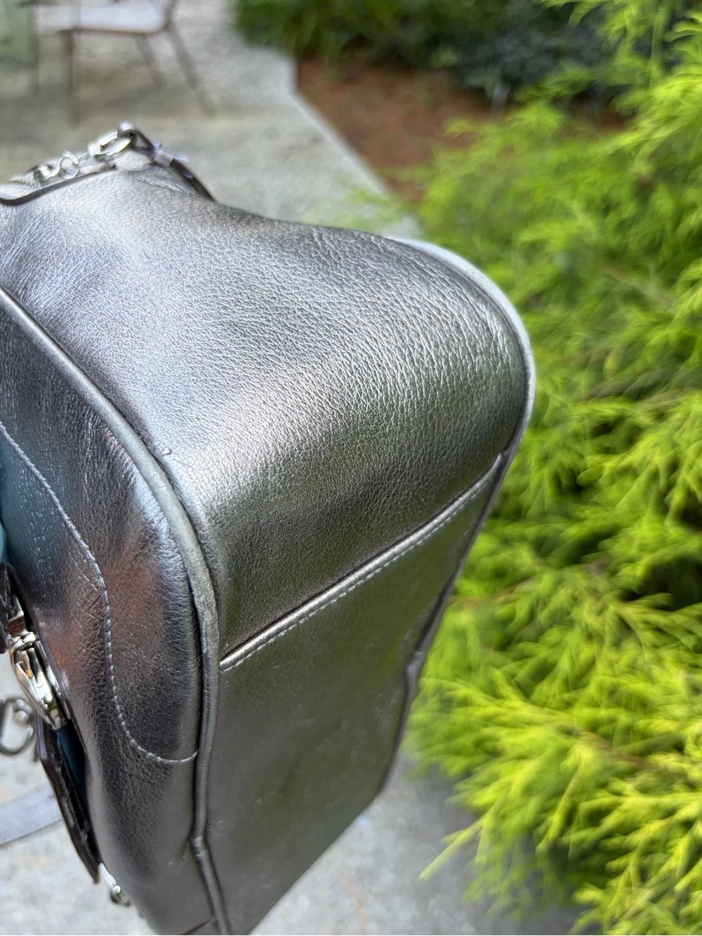 Coach Poppy Metallic Leather  Silver Pushlock Satchel 17888 With Crossbody Strap